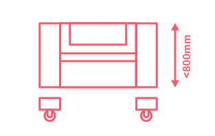 Removable legs for transporting through a standard 800mm wide door (NOTE: not included with standard delivery)