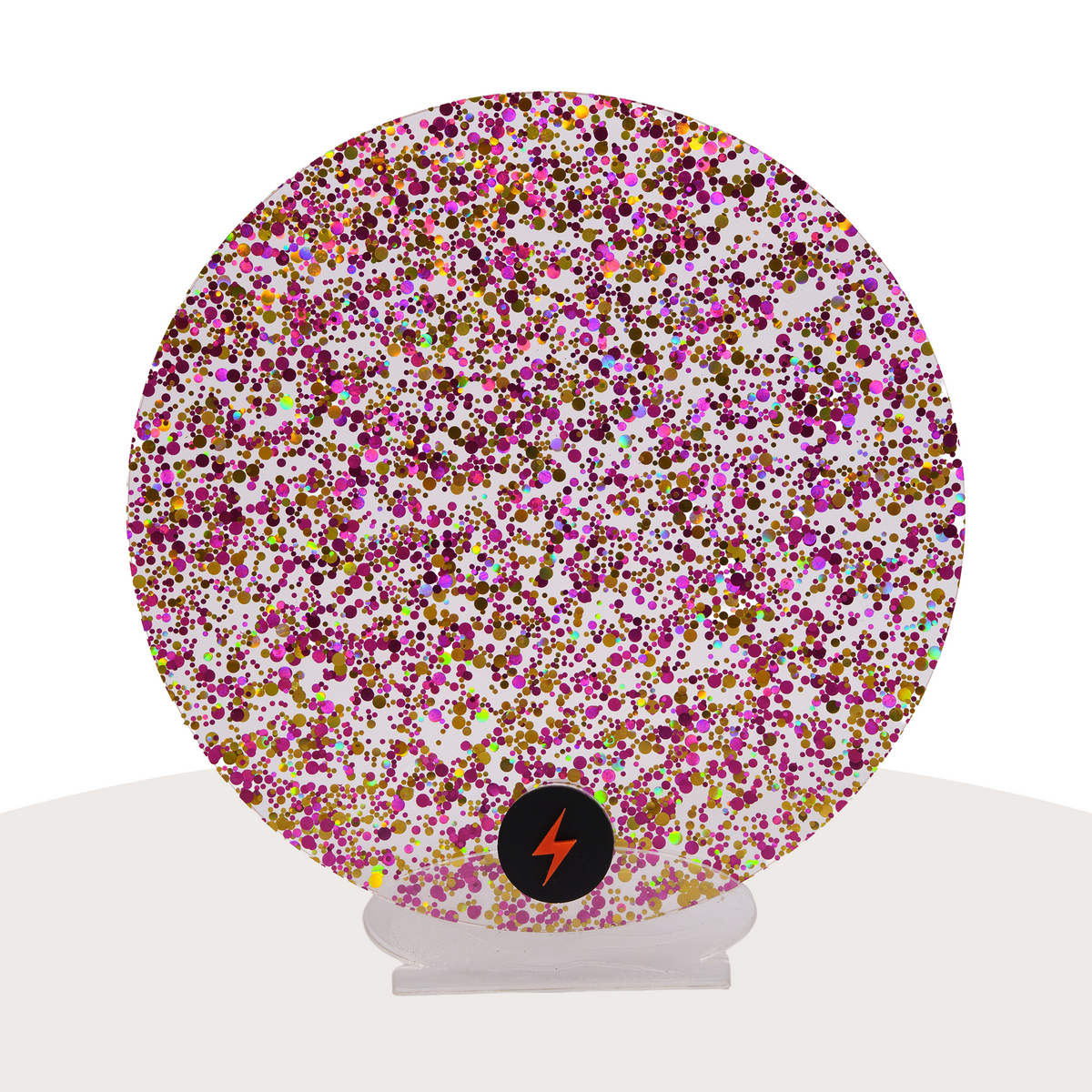 Pink/Gold Bubble Glitter Acrylic — Front view