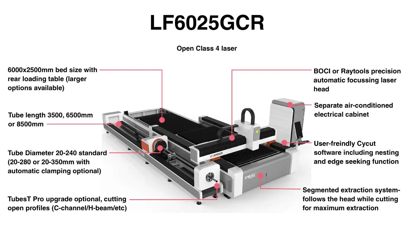 Gweike LF6025GCR Open Tube/Sheet Fiber Laser