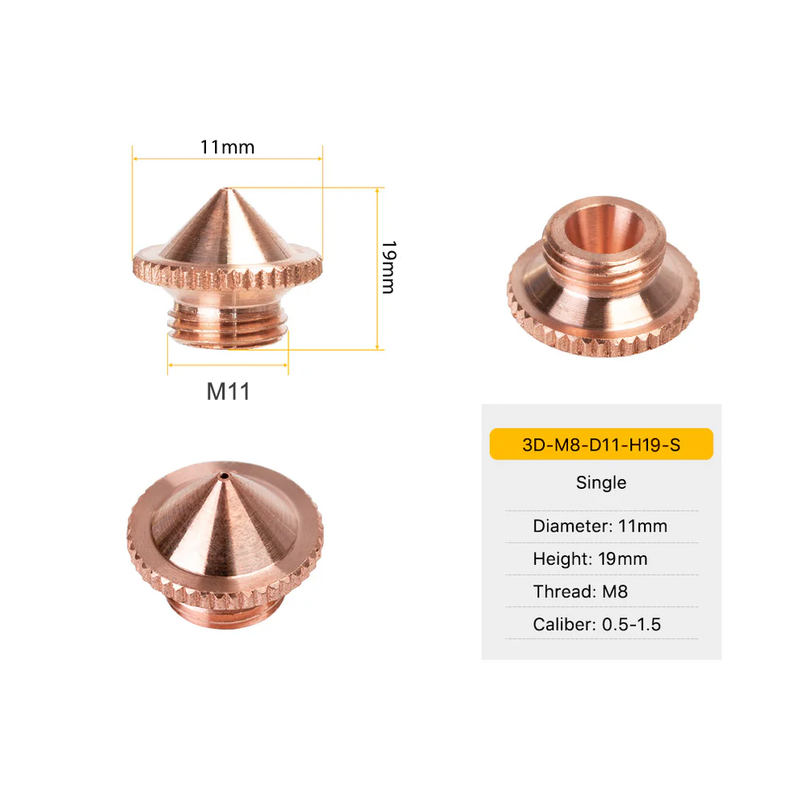 11mm Diameter, M8, 19mm Height - 3D Fiber Nozzle
